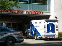 ambulance at hospital entrance